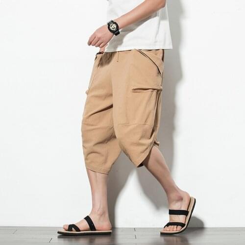 Baggy Cotton Men Harem Pants 2021 Korean Style Vintage Solid Big Pockets Men Women Hip Hop Plus Size Wide Leg Pants Pantalone