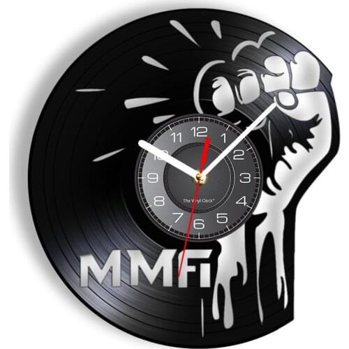 MMA First Mixed Martial Arts Vinyl Record Wall Clock Full Contact Combat Sport Mancave Decor Fighting Boxing Fans Crafts Clock