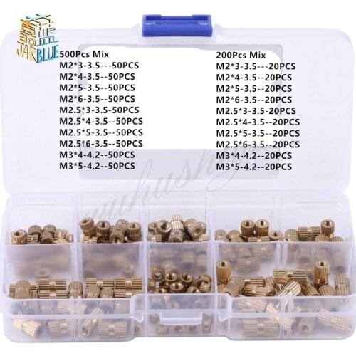 150/200/500pcs M2 M2.5 M3 Brass Knurl Insert Nuts Threaded Assortment Set Kit with Plastic Box
