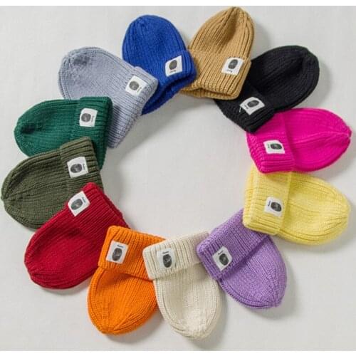 Adult and kids knitted hat parent-child Patch fingerprint pattern candy color men and women autumn and winter warm woolen hat