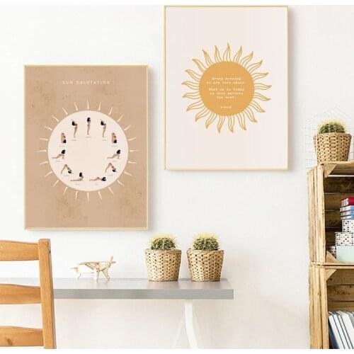 Wall Art Abstract Golden Sun Salutation Yoga Paintings Nordic Picture Canvas Poster Prints for Living Room Bedroom Corridor Deco