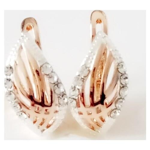 New Trendy Rose Gold Color Jewelry Wedding Luxury Women Clear White Cubic Zircon Drop Earring Designs for Women