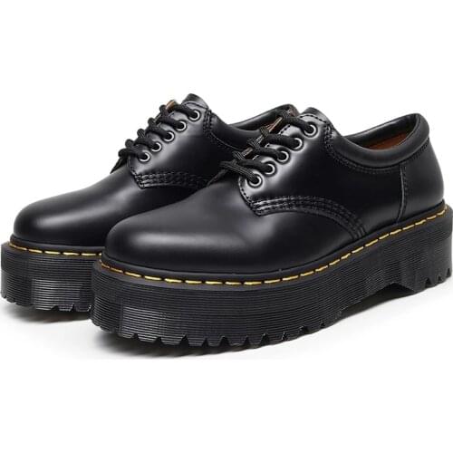 New Ladies Genuine Leather Platform 5-hole Punk Martin Shoes Womens Low-top Round Toe Casual Fashion Short Boots Womens Shoes