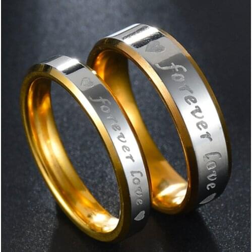 1 Pair Engrave Forever Love Letter Heart Couple Promise Wedding Rings Never Fade Stainless Steel Engagement Ring Women