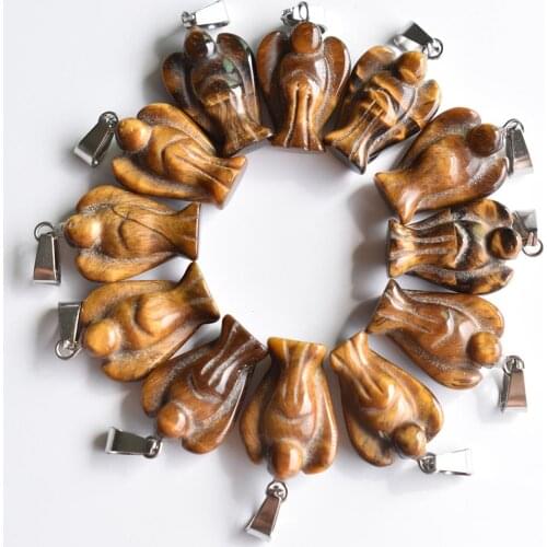 Wholesale 20pcs/lot Fashion top quality Carved natural tiger eye Stone Angel charms Pendants jewelry for making Free shipping