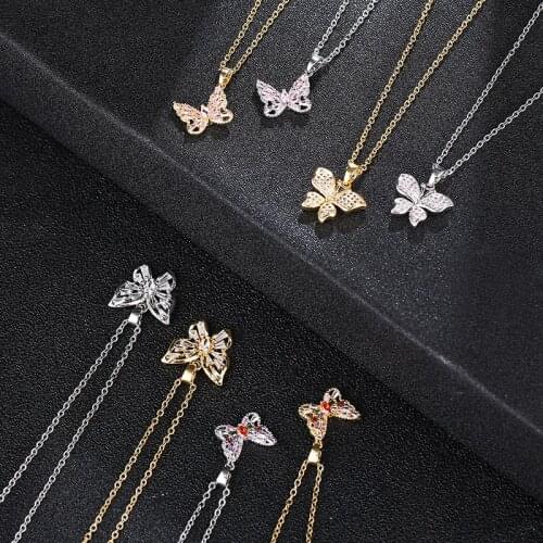 Fashion Stainless Steel Colored Zircon Butterfly Pendant Necklace For Women Glamour Female Initial CZ Necklace Jewelry Gift