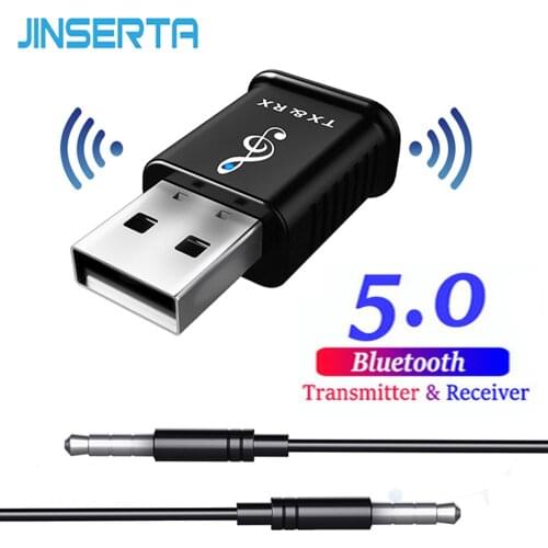 JINSERTA 2 in 1 Bluetooth 5.0 Audio Receiver Transmitter Adaptor Car MP3 Music Player Audio Adapter for Car PC TV Headphone