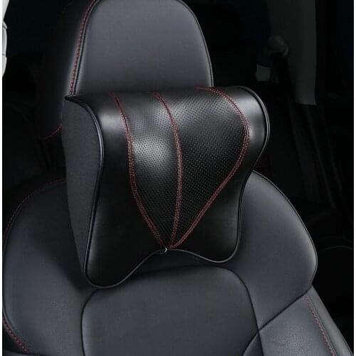 Genuine Leather Car Headrest Neck Pillow Memory Foam Auto Driving Seat Head Rest Breathable Support Pillows Interior Accessories