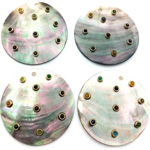 Natural Shell Charm Pendant Beach Sea Shells cubic zirconia multi color paved stone pearl Bead for necklace DIY jewelry making