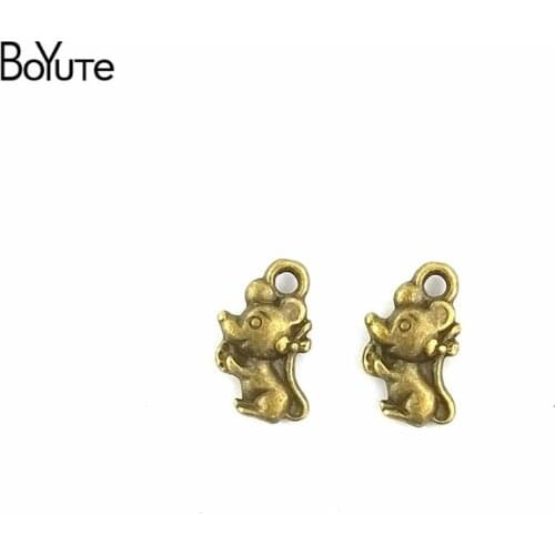 BoYuTe (100 Pieces/lot) 12*7*3MM Mouse Charms Pendants Antique Bronze Plated Zinc Alloy Mice Fashion Charms for Jewelry Making