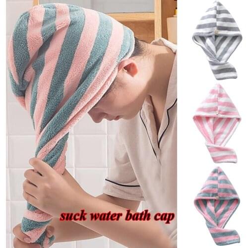 Striped Microfiber Hair Towel Wrap for Women Bathroom Absorbent Quick-Drying Home Bath Thicker Shower Long Curly Dry Hair Cap