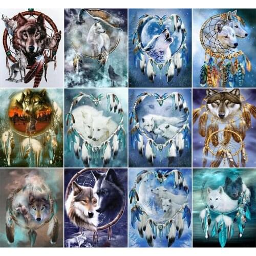 AZQSD Adult Coloring By Numbers Feather Home Bedroom Wall Artwork DIY Painting By Numbers Animal Wolf 40x50cm Handpainted Gift