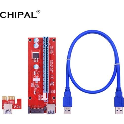 10PCS CHIPAL VER007S PCI-E Riser Card PCI Express 1X 16X Adapter Converter 100cm 60cm 30cm USB 3.0 Cable 15Pin SATA Power Cord
