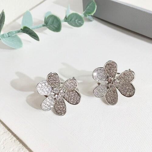 Top Quality Buckle Clip Earring Fashion Pave AAA+ CZ Crystals Clovers Flower Earrings For Women Gift Fashion Jewelry