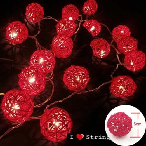 Thailand 5m 20 Rattan Balls Red Sepak Takraw LED String Lights Garlands For Hotels Fence Bar Wedding Christmas Party Decorations