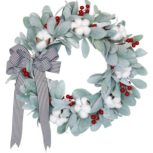 Artificial Cotton Wreath for Front Door Wall Window Fireplace Farmhouse Home Christmas Halloween Decoration