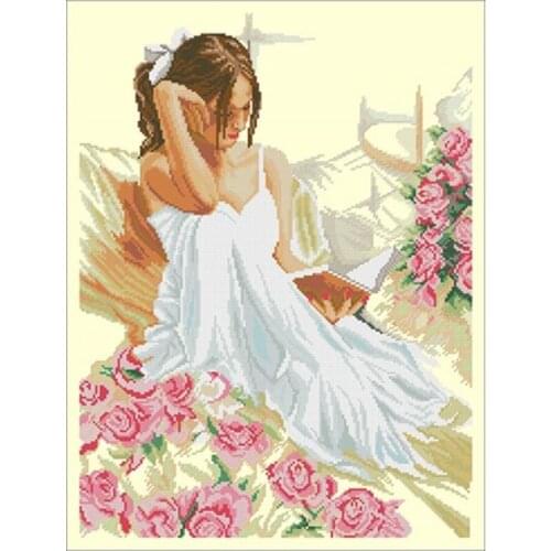Girl in flowers patterns Counted Cross Stitch 11CT 14CT 18CT DIY Chinese Cross Stitch Kits Embroidery Needlework Sets