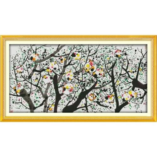 DIY Needlework embroidery set, Chinese pomegranate ink painting cross stitch pattern count Printed canvas large cross-stitching