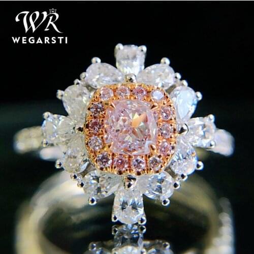 WEGARSTI Top Brand Pink Topaz Gemstone Flower Shape Wedding Ring Silver 925 Jewelry Rings For Women Wholesale Party Gifts