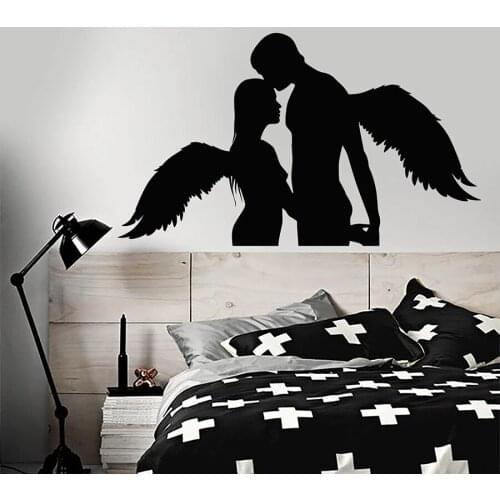 WJWY Love Angels Wings Romantic Couple Vinyl Wall Decal Bedroom Bathroom Wall Sticker Window Decor Waterproof Ornament Art Mural