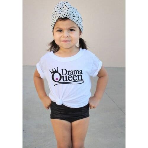 Drama Queen Funny Girl Shirts Baby Girls Summer Short Sleeve Tshirt O-neck White Tops Tee Funny Print Casual Clothes Fashion