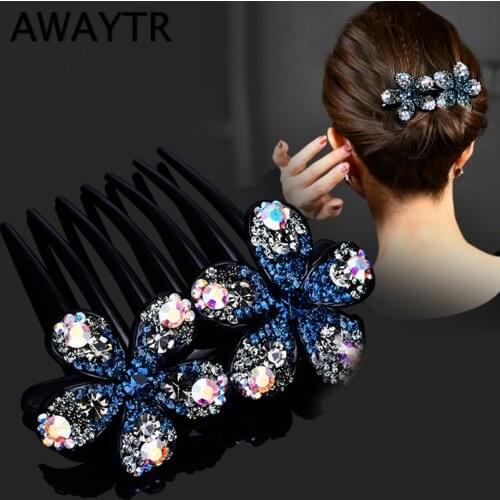 AWAYTR Korean Rhinestone Hair Clip for Women Seven Teeth Hair Comb Girls Hairpin Fashion Hair Claws Hair Holders Accessories
