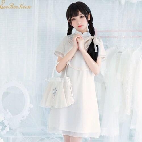 Girl Chinese Costume Republican Style Hanfu For Women Chiffon Summer Short Sleeve Dress Traditiona Han Tang Skirt For Adult