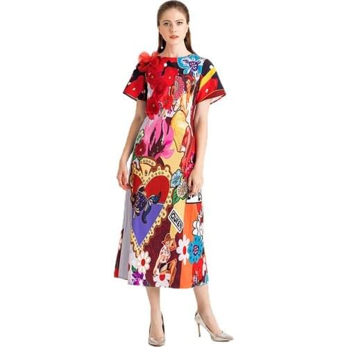 2020 Spring Summer Fashion womens diamonds floral print dress High qualuty High-rise dress B934
