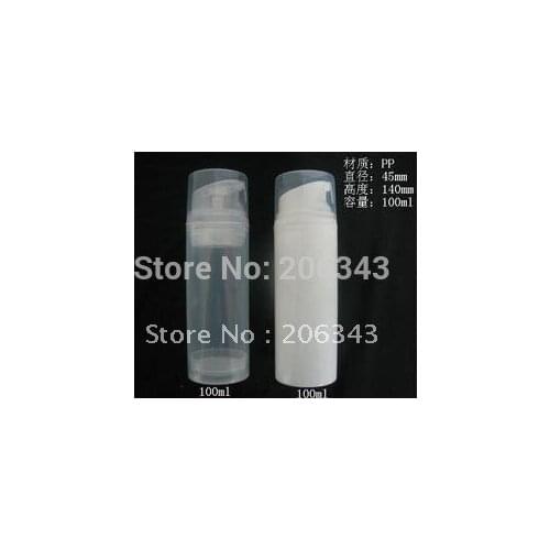 100ML plastic airless bottle, white/transparent pump, white/transparent Cosmetic Packaging