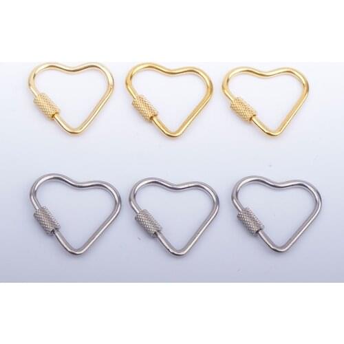 100% Stainless Steel Heart Spiral Clasp Carabiner Charm Hook Clasp For Jewelry Making Gold/Silver Color Metal Heart Carabiners