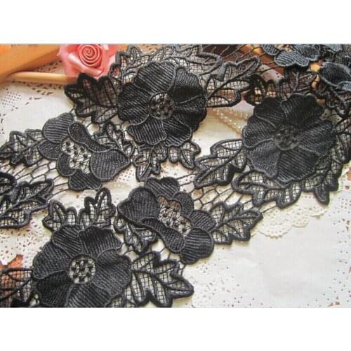 12cm width (6meters/lot) black chemical venise floral lace trim with high quality for garment accessories
