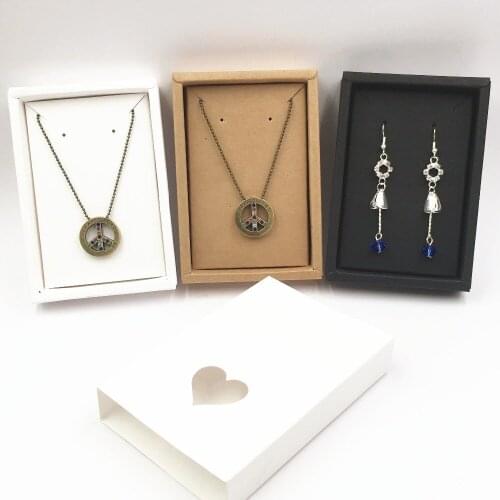20 Sets/Lot Heart Shaped Window Drawer Box With Inner Card Necklace Earrings Card Love Jewelry Gift Matching Box New Fashion