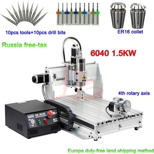 4 Axis Mach3 6040Z 1500W 1.5KW Spindle Motor CNC Router Engraver Engraving Cutting Milling Machine 220VAC