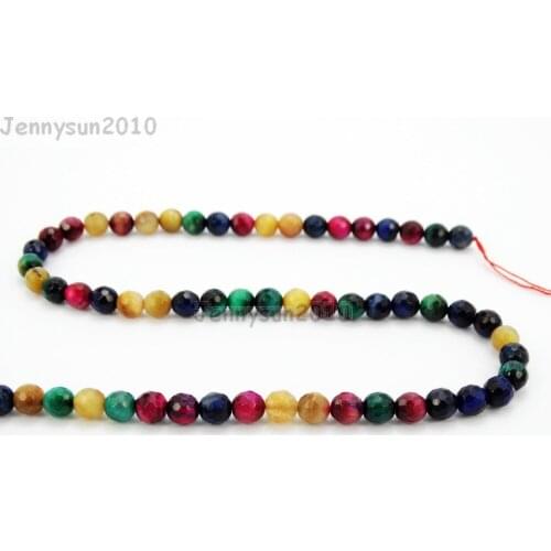 6mm Natural Multi-Colored Tigers Eye Gems stone Faceted Round Spacer Beads 5 Strands/ Pack