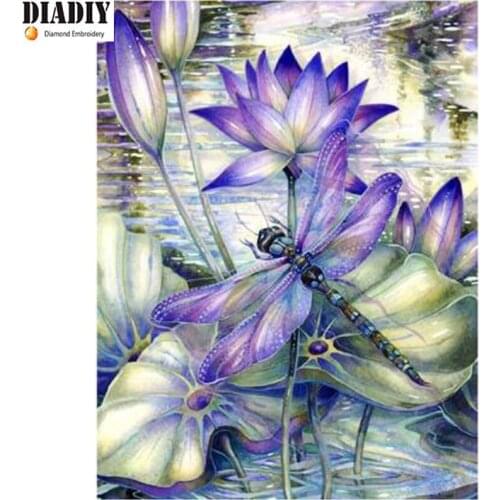 DIY Diamond Embroidery Lotus Dragonfly Diamond Painting Cross Stitch Needlework Full Square Crystal Mosaic Home Decor