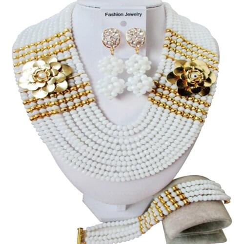 White Nigerian Beads African Jewelry Set Costume Necklace Crystal Wedding Jewelry Sets
