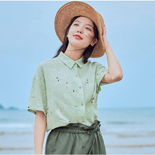 INMAN Summer Lapel Funny Vintage Hongkong Style Print Loose Short Sleeve Blouse
