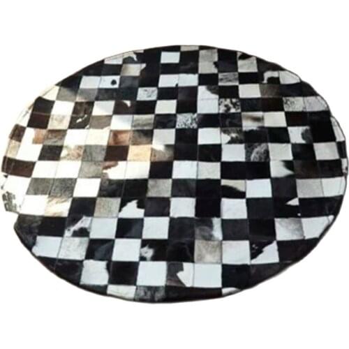 Round black white Cowhide rug/carpet living room table rug bedroom bedside rug joint leather with fur rugs home decorations