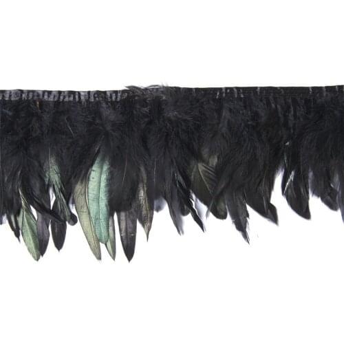 Black Cocktail feathers Fringe Trims Ribbon natural Rooster Feather For Crafts with Satin Ribbon Tape for skirt costume Plumes