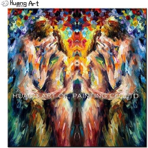Pure Hand-painted Knife Nude Portrait Oil Paintings for Wall Decoration Colorful Modern Lover Kiss Abstract Figure Painting