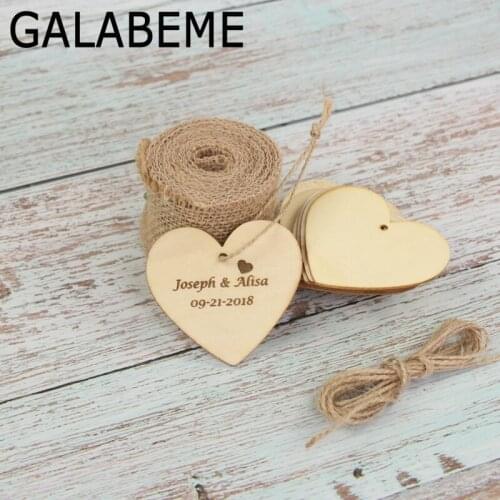 Custom name date heart wooden tag engraved logo wedding tags Rustic vintage wedding decoration