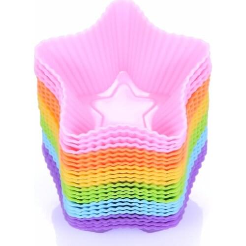 Facemile 12 Pieces Star Shaped Silicon Cake Baking Molds Jelly Mold Silicon Cupcake Pan Muffin Cup 55048