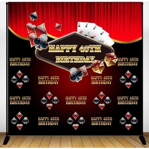 Mehofoto 40th Birthday Backdrop Poker Step and Repeat Background 50 60 Years Old Casino Party Banner Decoration Adult Customized