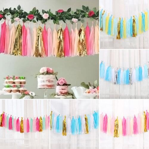20PCS Mixed DIY Tissue Paper Tassel Garland For Wedding Kids Unicorn Birthday Party Background Banner Ribbon Decorations