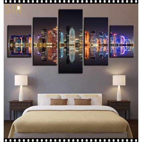 Home decor Poster Print Canvas Painting Picture Home Decor Modern 5 Pieces Pictures Wall Art for Living Room skyscraper Scenery
