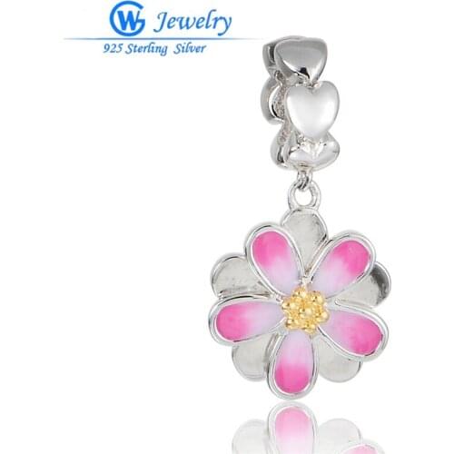 L 925 Sterling Silver Love Enamel Pendant Flower Charm Lot Wholesale Fashion Jewelry