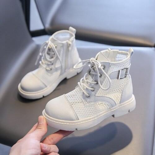 Summer Spring Girl Leather Shoes Childrens Fashion Retro Mesh Flat Boots Waterproof Kids Ankle Booties Mesh Casual Cool Boots