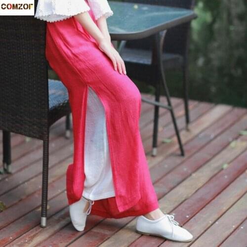 Summer women wide leg pants thin patchwork vintage casual cotton and linen trousers womens high waist loose pantalones mujer