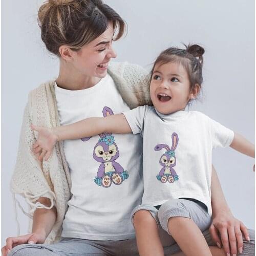 Fashion Mother Daughter T-Shirts Disney Bear Rabbit Summer Family Matching Outfits Mommy And Me Women Mom Girl Kids Clothes