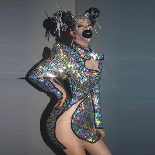 Fashion Shining AB Colors Sequins Women Sexy Backless Costume Dance Stage Wear Female Singer Stretch Outfit Sell Well